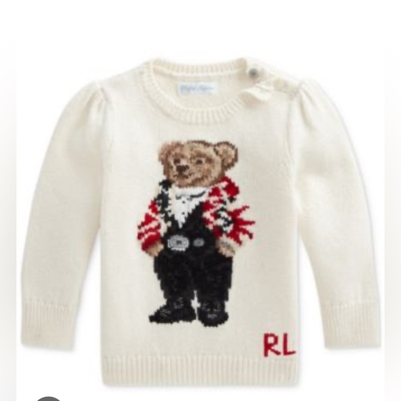 NWT Ralph Lauren Cream Polo Bear Holiday Cream Cotton/Wool Girls